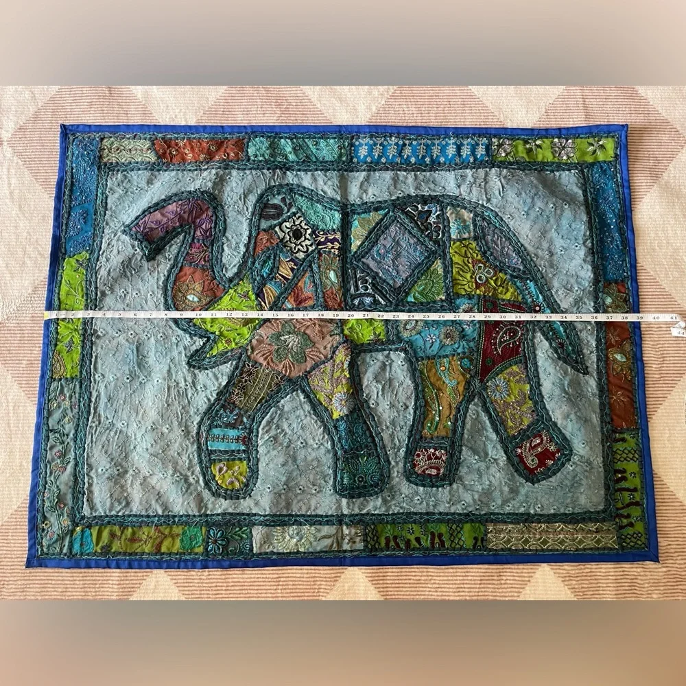 Vintage Handmade Elephant Patchwork Tapestry